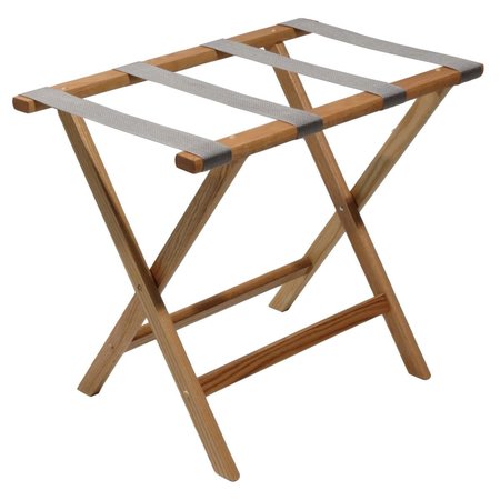 WOODEN MALLET Deluxe Straight Leg Luggage Rack with Gray Straps Light Oak LR-LOGRY